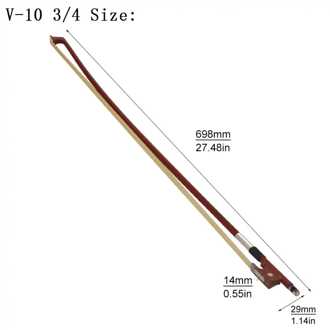 4/4 3/4 1/4 1/2 1/8 Multiple sizes optional Jujube Wood Frog Violin Bow, White Horsehair Fiddle Bow