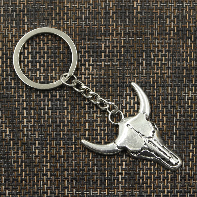 Fashion 30mm Key Ring Metal Key Chain Keychain Jewelry Antique Bronze Silver Color Plated Skull Bull Ox Head 41x38mm Pendant