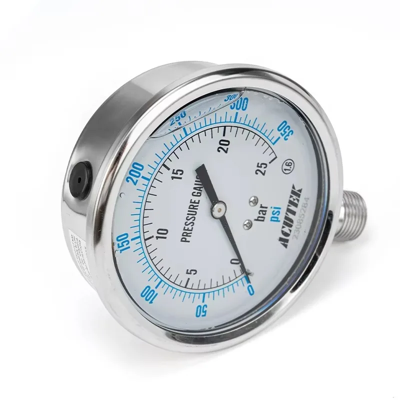 High quality all stainless steel shock pressure gauge 0-25 bar or custom filled pressure gauge