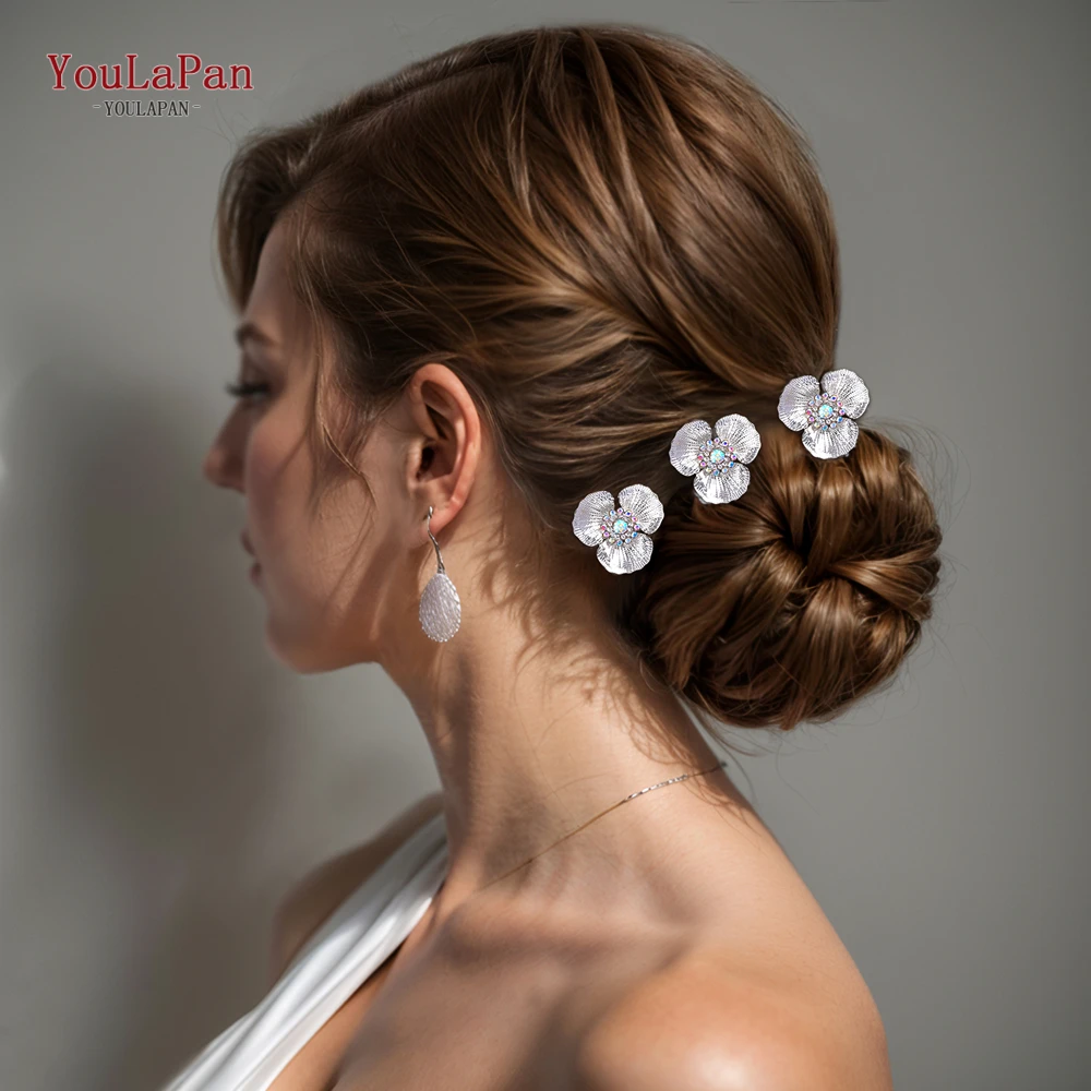 YouLaPan Wedding Hairpins Bride Alloy Flower Hair Forks Women Hair Accessories Woman Hair Clip Ornaments Headdress HP773