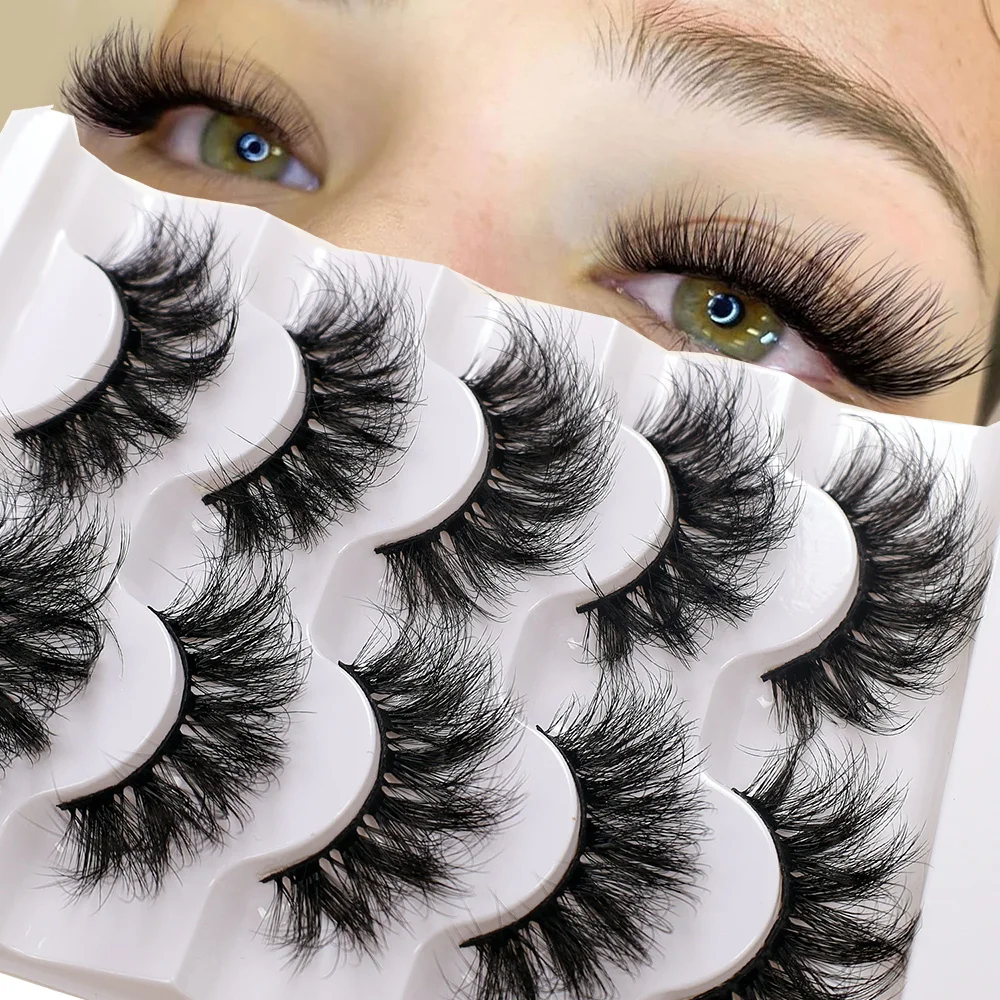 5-Pair European and American Thick Eyelash 8D Explosive Fury Curved Fluffy False Eyelash Multi Layer Long Cross Haired Eyelash