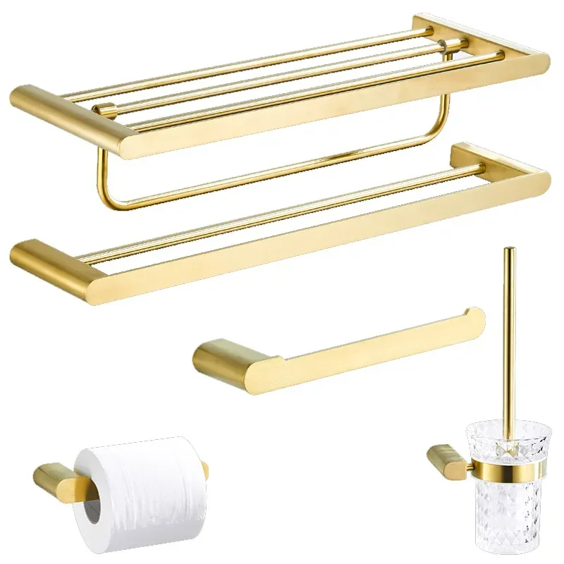 

Nordic brass gold brass color simple light luxury bath towel rack, bathroom hardware pendant rack