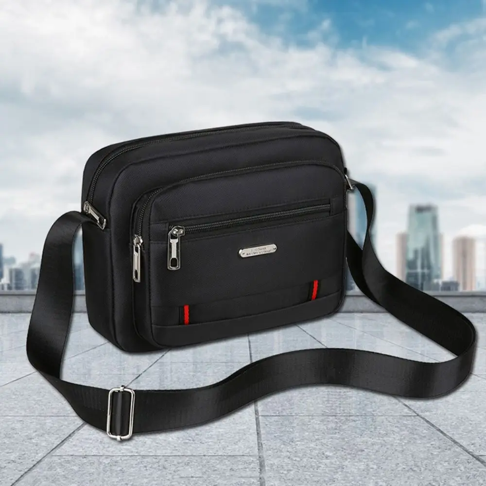 New Nylon Men Crossbody Bags Black Brown Blue Green 4 Zippers Boy Messenger Bags Rectangle Oxford Cloth Shoulder Bag Travel