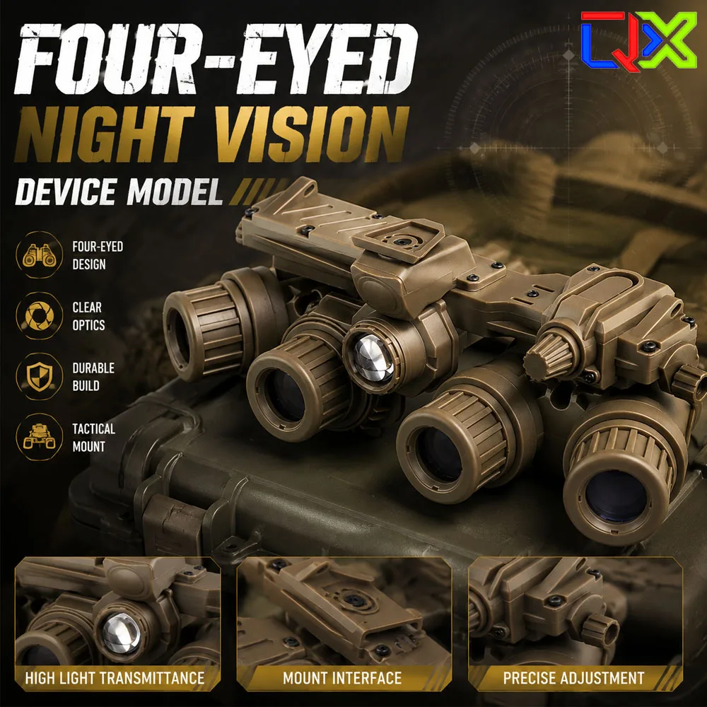 QX GPNVG18 Quad Tube Night Vision Device Model Tactical NVG Helmet Mount Replica for Wilcox Base Airsoft Cosplay Display Gear