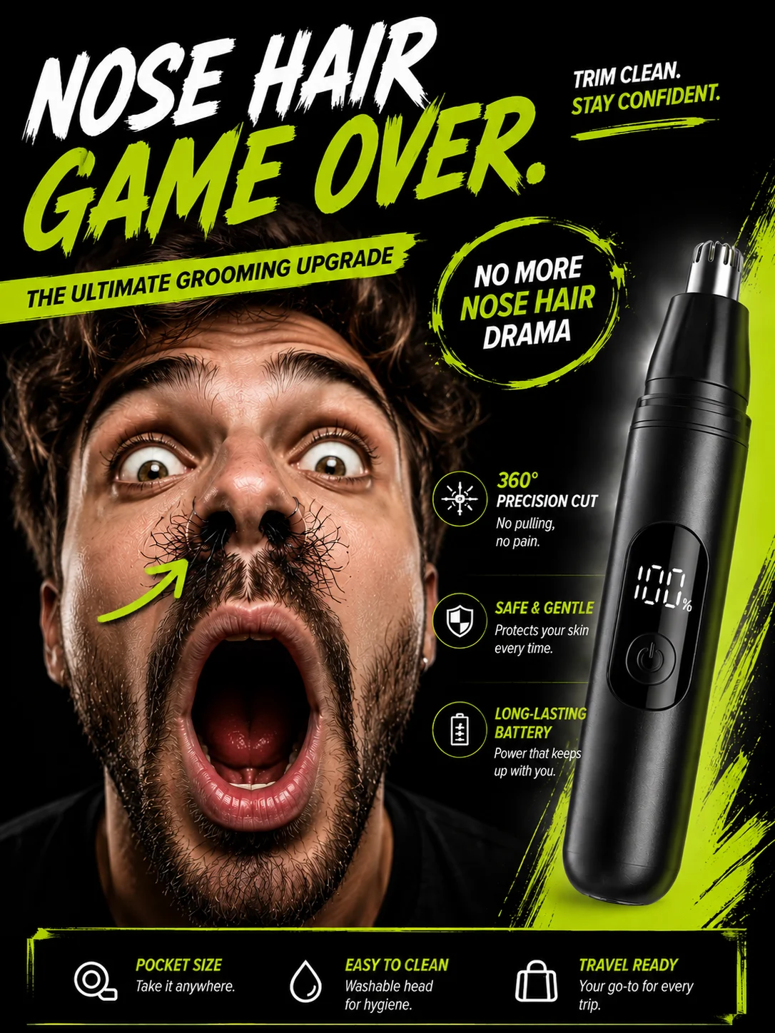 

Rechargeable portable mini electric nose hair trimmer with digital display, Ear hair trimmer Nose hair shaver Local fine shaving