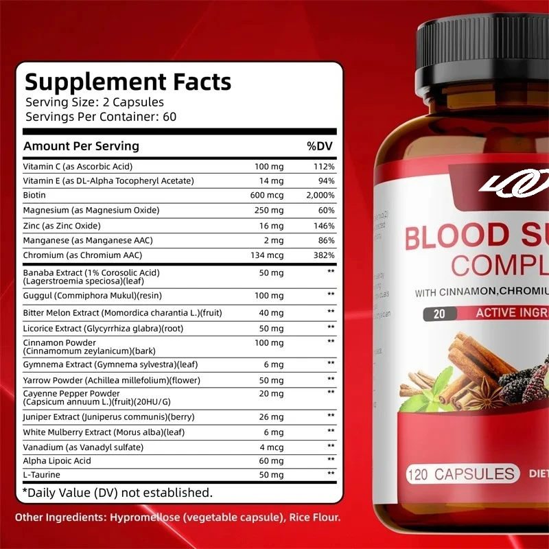 Blood Sugar Complex Capsule - Antioxidant, Promotes Heart and Cardiovascular Health, Increases Energy, Immune Function