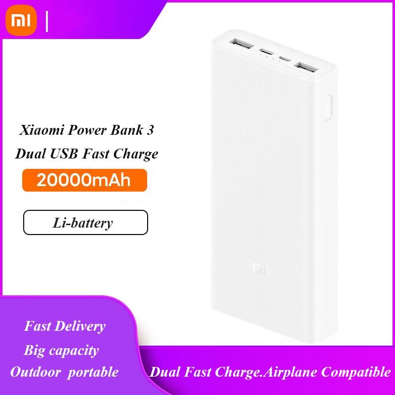 

Xiaomi Power Bank 3 20000mAh 18W USB-C Fast Charging Portable External battery Mi 10000 PowerBank for iphone 14 15 pro