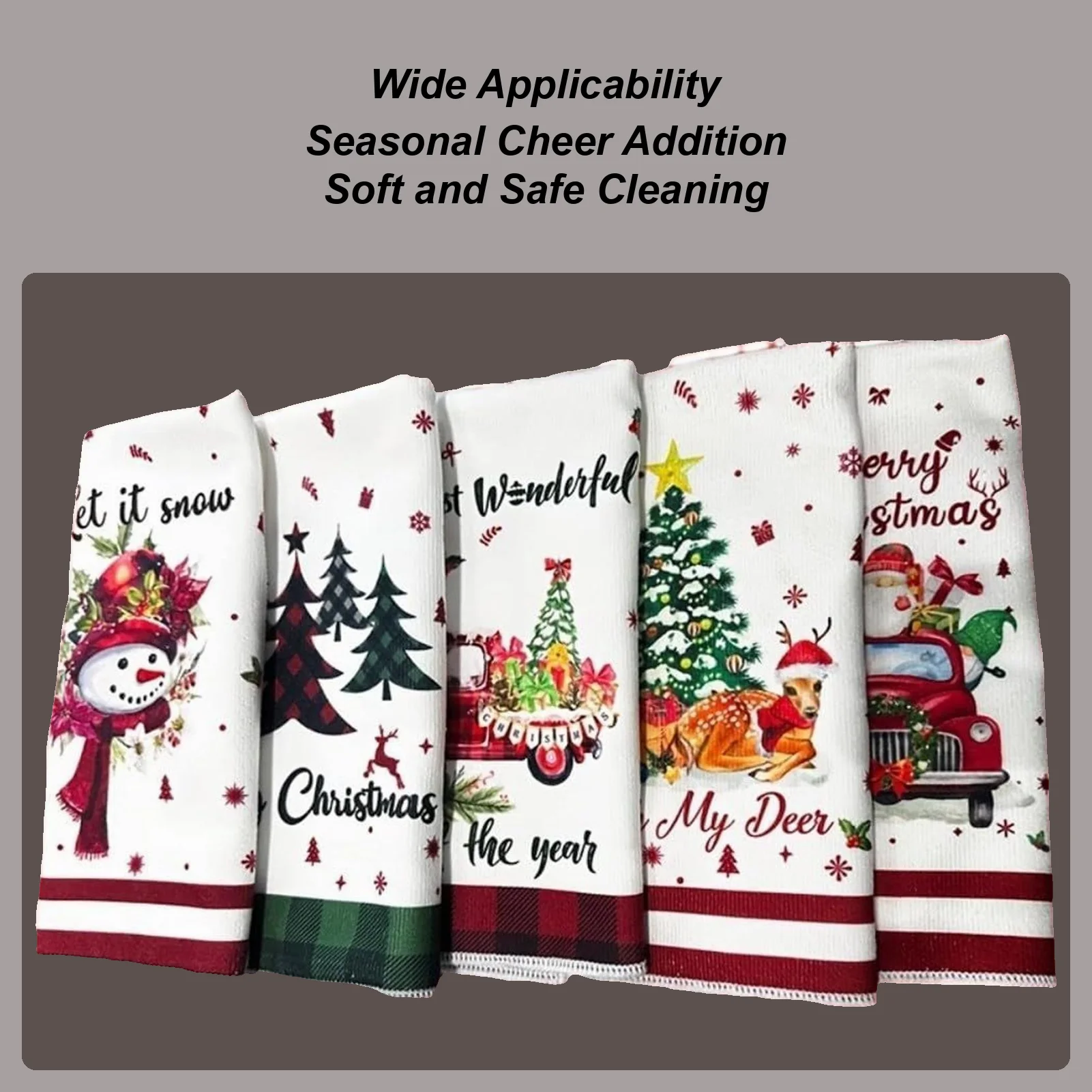 5 Pieces Christmas-themed Kitchen Towels Christmas Festive Dishcloth Cartoon Santa Claus Elk Snowman Gnome Christmas Towels