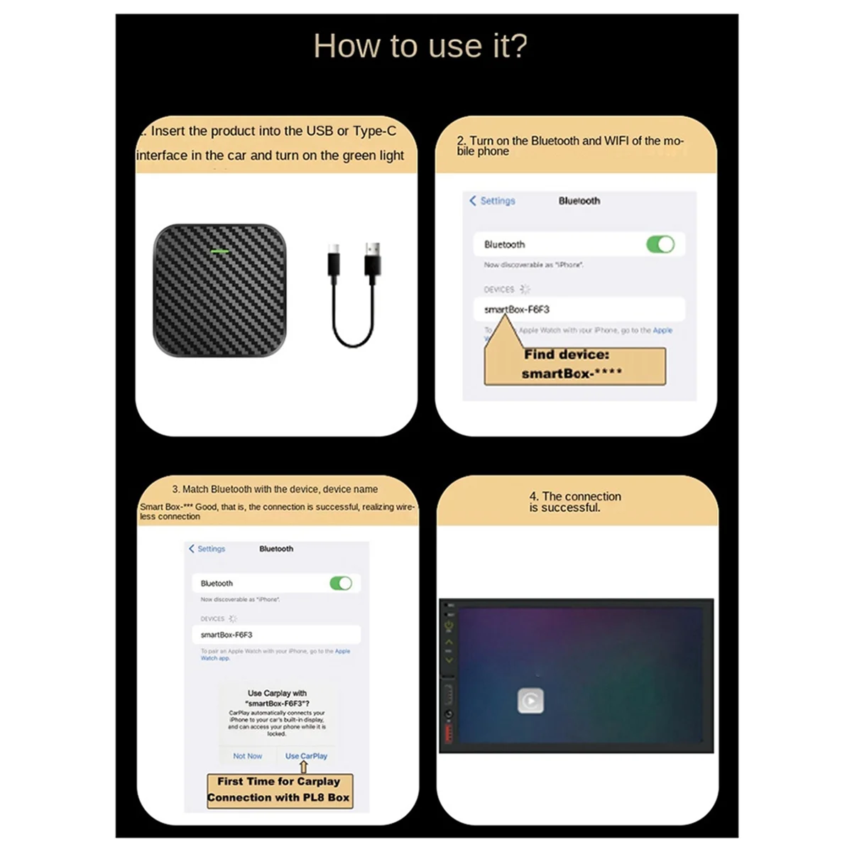 

AB20-Wireless Carplay Android Adapter Android Auto Car Adapter 2-In-1 Wireless Adapter Convert Wired to Carplay Wireless Box