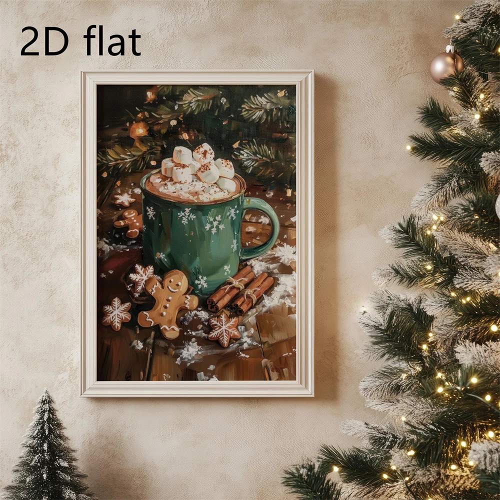 1pc Vintage Hot Chocolate Christmas Wall Art Print - Unframed Canvas Poster with Peppermint, Gingerbread & Cocoa Motifs, Old-