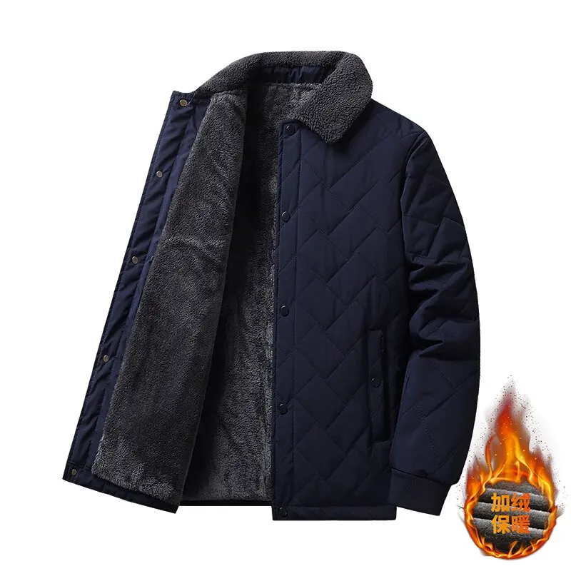 Winter New Fashionable Solid Color Thick Warm Cotton Coat with Velvet for Men's Casual Loose Sports Large Size High Quality Coat