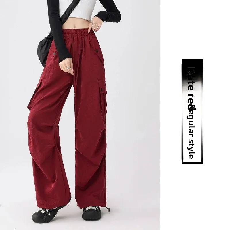 Amerykańskie spodnie robocze do wspinaczki górskiej damskie z wysokim stanem, luźne, z prostymi nogawkami, mały rozmiar, szerokie nogawki, outdoorowe, szybkoschnące, sportowe...