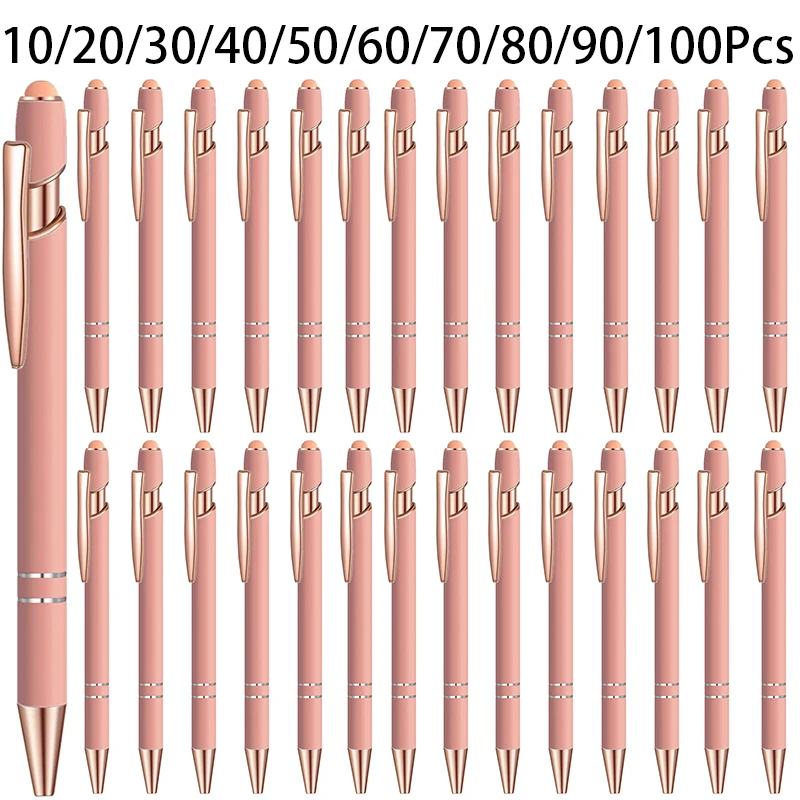 

Металлические ручки 2 в 1, 10-100 шт., розовое золото, многофункциональный шариковый стилус, ручка для сенсорного экрана, металлические шариковые ручки