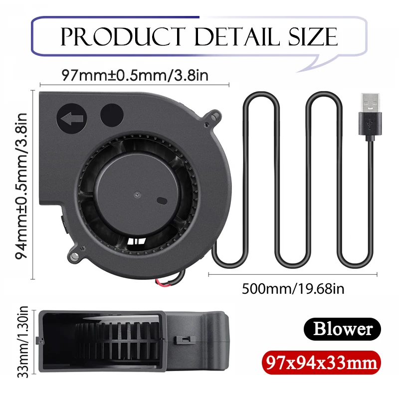 1 sztuk Gdstime 97mm x 33mm USB Turbo dmuchawy wentylator odśrodkowy 9733 5V DC bezszczotkowy BBQ dmuchawy 97mm na zewnątrz piec chłodzenia spalin