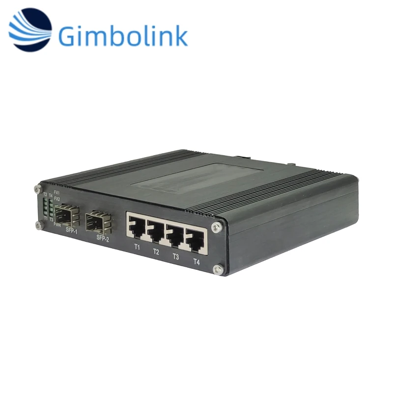 محول شبكة الألياف البصرية الصناعية 4-port 10/100/1000BASE-T + 2-port 1000BASE-FX محول إيثرنت DIN السكك الحديدية المثبتة التوصيل والتشغيل
