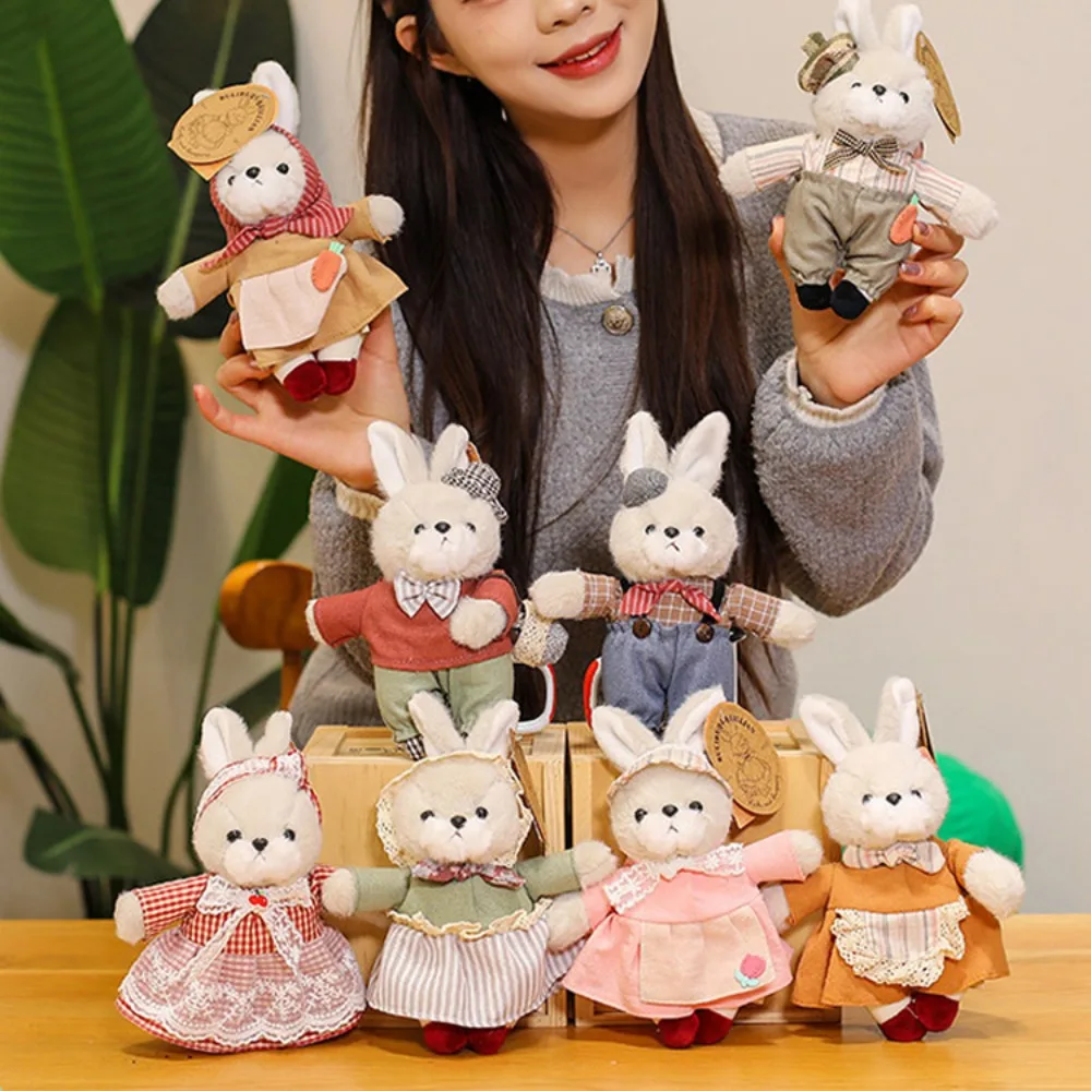 

Rabbit Family Rabbit Plush Keychain Cute Fluffy with Clothes Bunny Keychain Alloy Ring Keyholder Plush Rabbit Key Ring