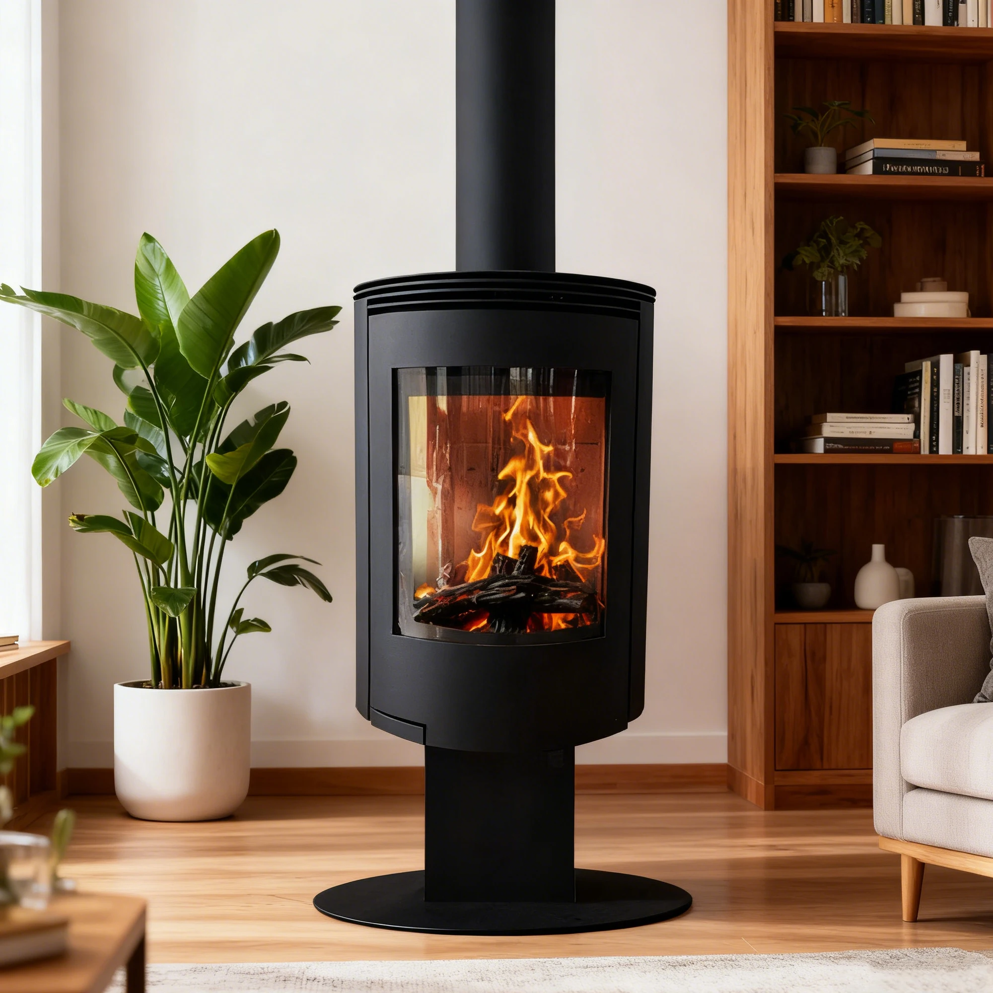 Modern Indoor Freestanding Wood-Burning Fireplace Stove Real Fire Carbon Steel Heating Oven for Bedroom Elegant Fireplace