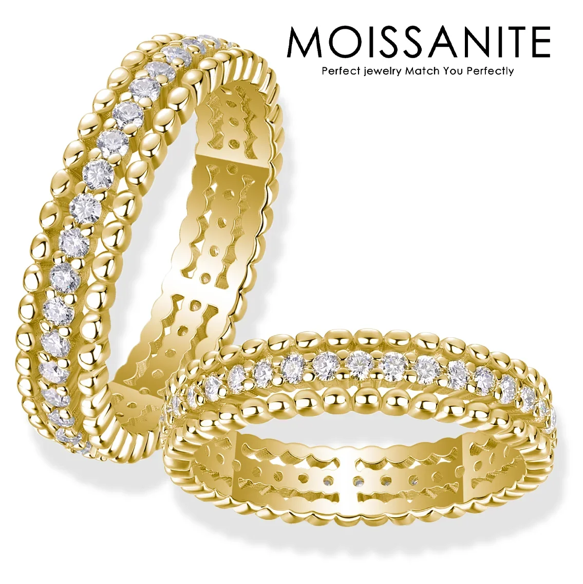 

1.5mm D Color Moissanite Eternity Band Ring 18K Gold Plated Pavé Setting Elegant Wedding Ring for Women S925 Sterling Silver