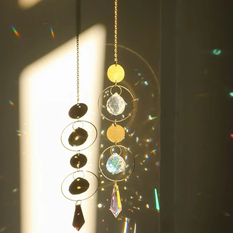 Golden Sun Pentagram Crystal Chain Pendant - Dream Rainbow Gift Catcher Room Window Hanging Decoration SJGJ08