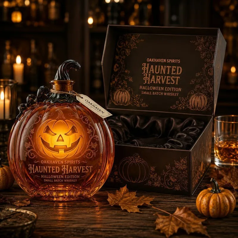 Spooky Jack‑O‑Lantern Liquor Decanter Halloween Pumpkin‑Shaped Glass Whiskey Bottle Home Tabletop Ornament X‑mas Present