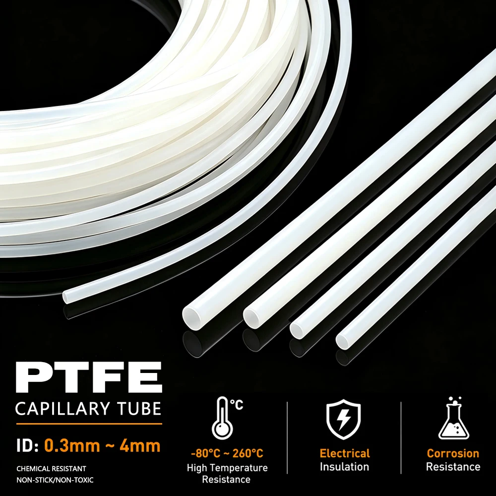 PTFE Tube ID 0.3 ~ 5mm Capillary Heat Protector Transmit Hose Rigid Temperature Corrosion Resistant Transfer of heat exchanger