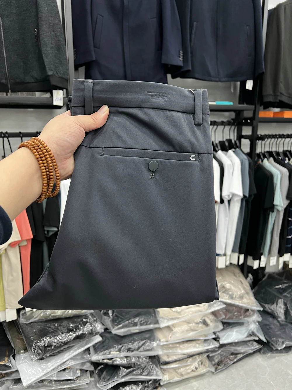 

Брюки для делового стиля с четырехсторонней эластичностью, простые, из нейлона, облегающие, модные, тонкие, длинные, весенние, без бренда, без зарегистрированной торговой марки