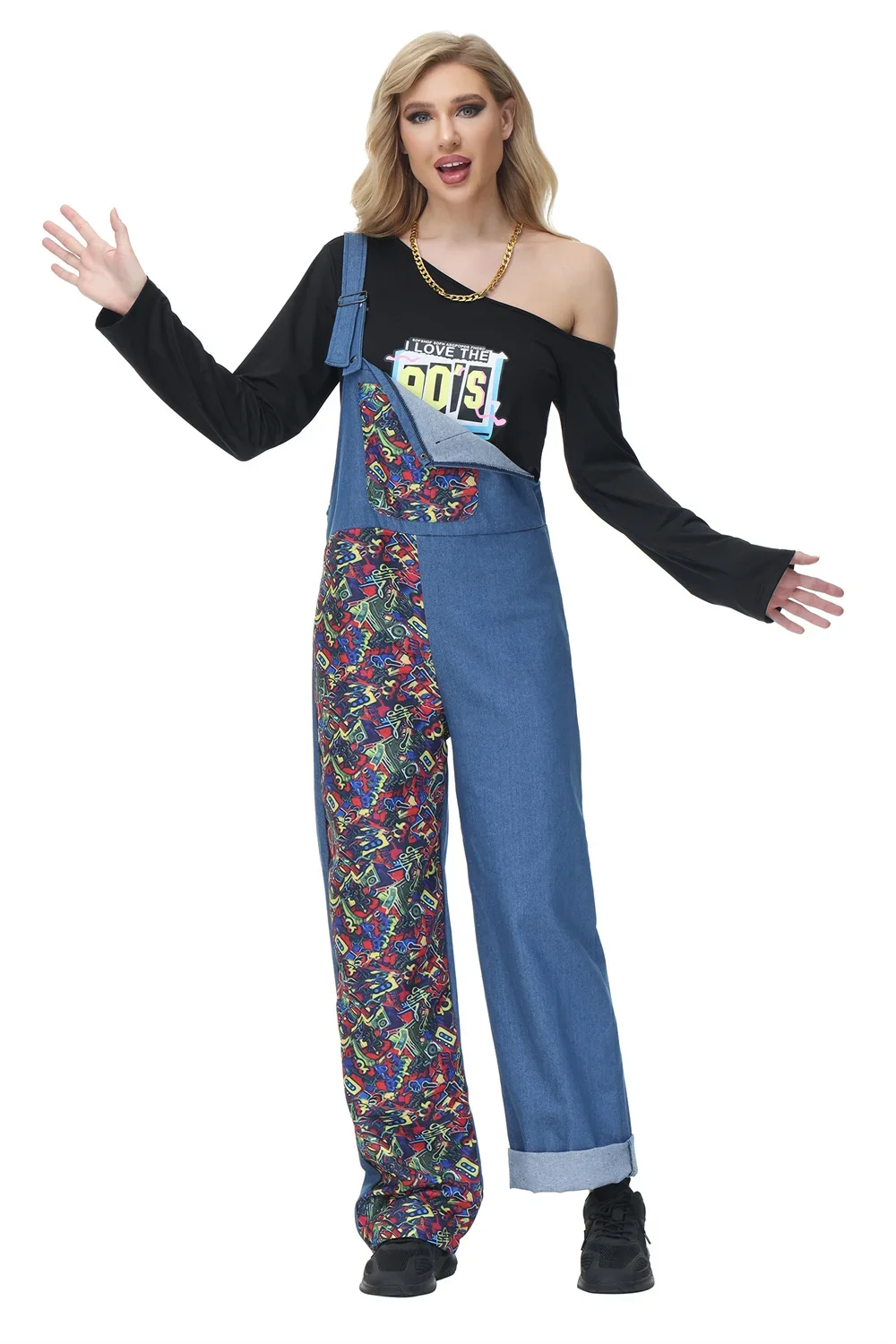 Vrouwen 80's 90's Hiphop Disco Cosplay Hippie Kostuum Volwassen Halloween Purim Carnaval Feest Dress Up Casual Slabbetje Pak