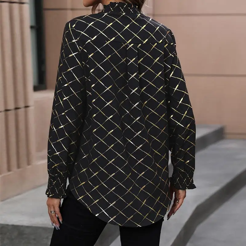 Women's Long Sve Collared Pullover irt Knowlable Sle Loose Fit Polyester Fabric irt Not Easy to Deform