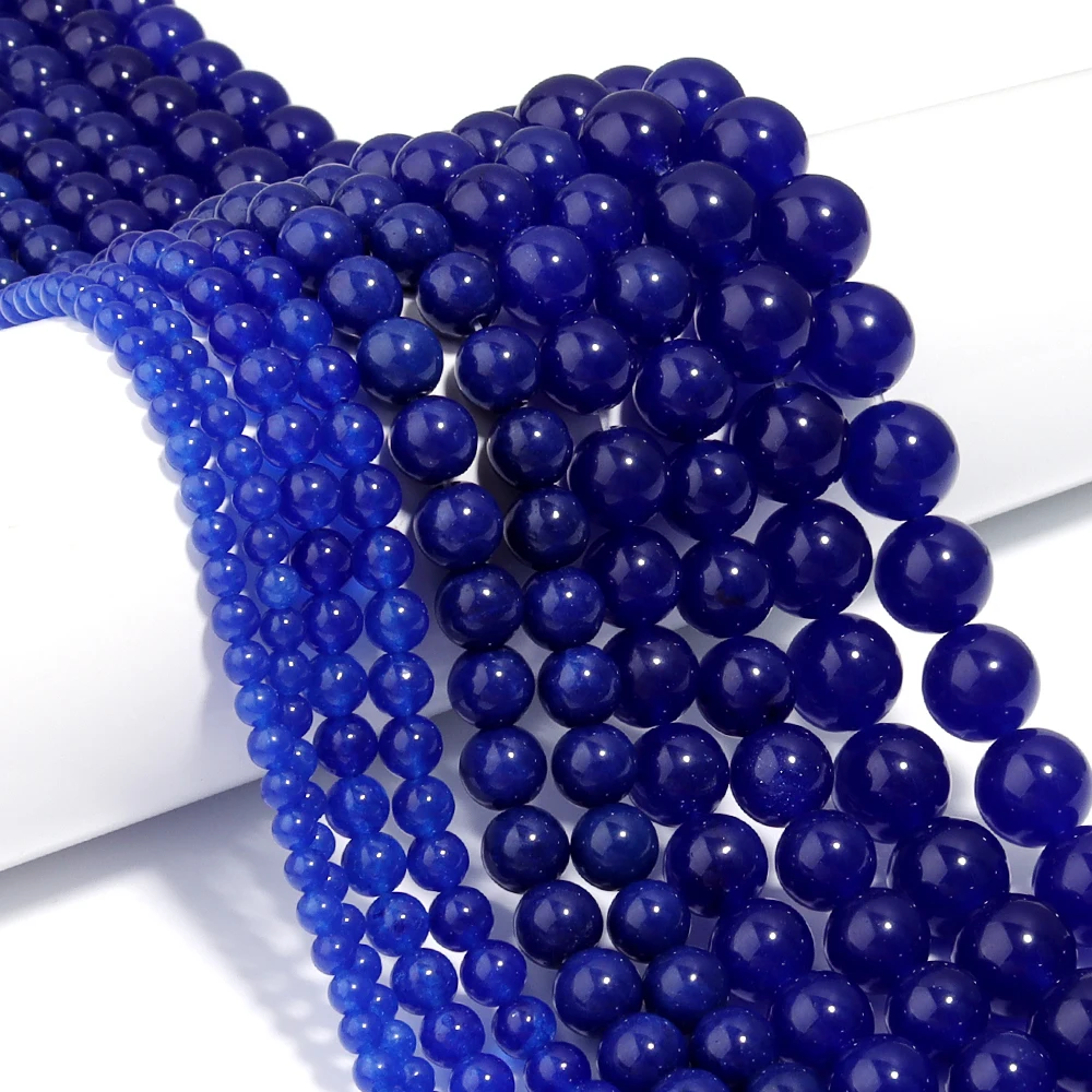 Natural Dark Blue Chalcedony Stone Bead Round Gem Beads for Jewelry Making DIY Bracelet Necklace Beaded Materials 4/6/8/10/12mm