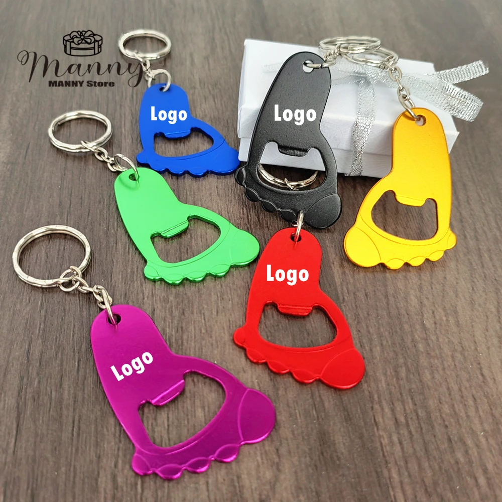 10/20/50pcs Personalized Favor Gift Baby Foot Shaped Keychain Keyring Bottle Opener Gender Reveal Baby Shower Baptism Souvenir