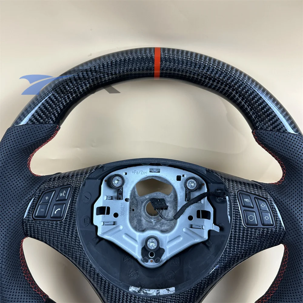 Custom Carbon Fiber Black Leather with Red stitch Steering Wheel Fit for 3Series 2005 2006 2007 2008 2009 2010 2011 B-MW