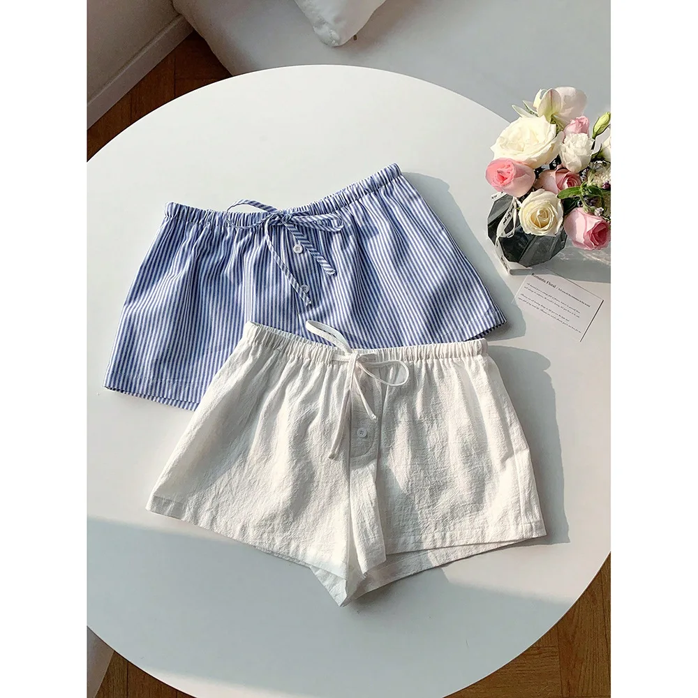 Casual Striped Shorts Women y2k Clothing Drawstring Elastic Waist Loose Fit Wide Leg Bottoms 2000s Aesthetic Streetwear