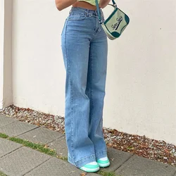 Pantalones vaqueros Retro de cintura alta para mujer, Vaqueros largos góticos holgados de color azul claro Y2K, ropa de calle informal de pierna ancha para mamá, 2023