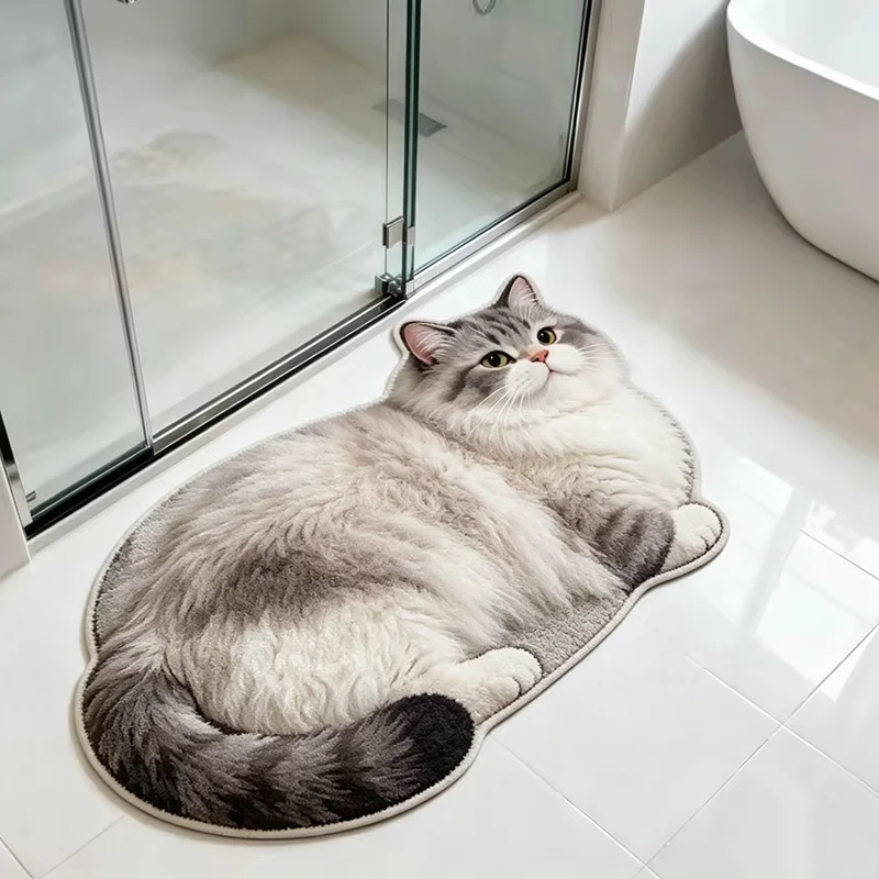 VIKAMA Grey British Shorthair Cat Doormat Absorbent Non Slip Floor Mat for Bathroom Entryway Decor