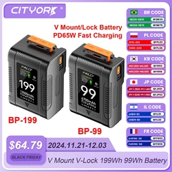 NEW V Mount V-Lock BP-199 BP-99 Battery BP Battery With PD65W Cable for Sony Camcorder Broadcast Video Light Blackmagic URSA