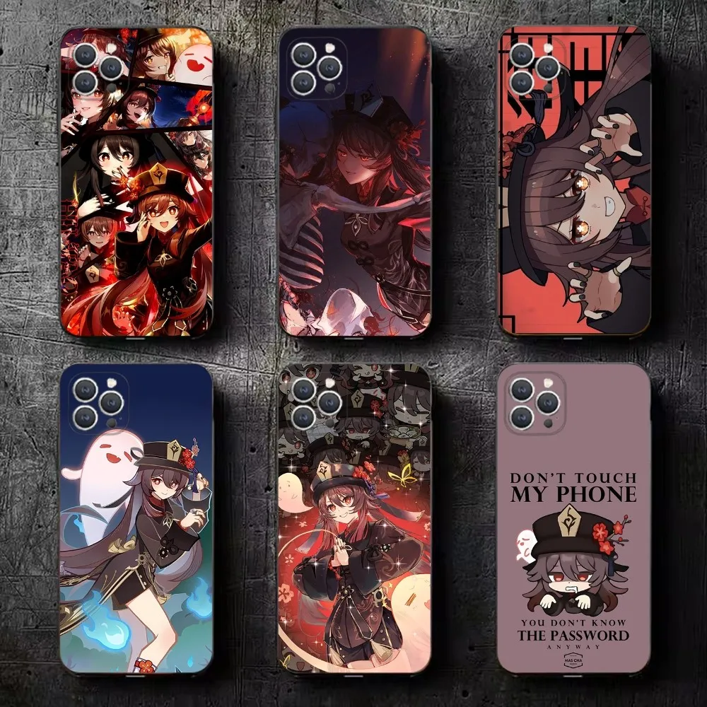 

Game Genshin Hu Tao Phone Case For iPhone 16,15,14,13,12,11,Plus,Pro Max,XS,X,XR,SE,Mini,8,7 Soft Silicone Black Cover