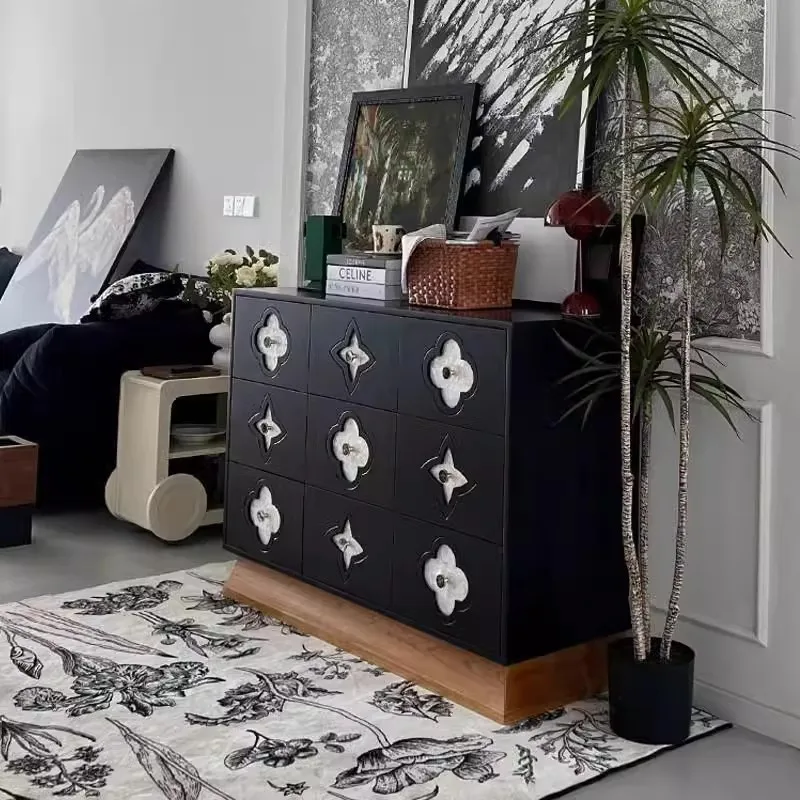 

French nine-chest cabinet living room retro four-leaf clover decorative wall side cabinet bedroom drawer bedside storage locker