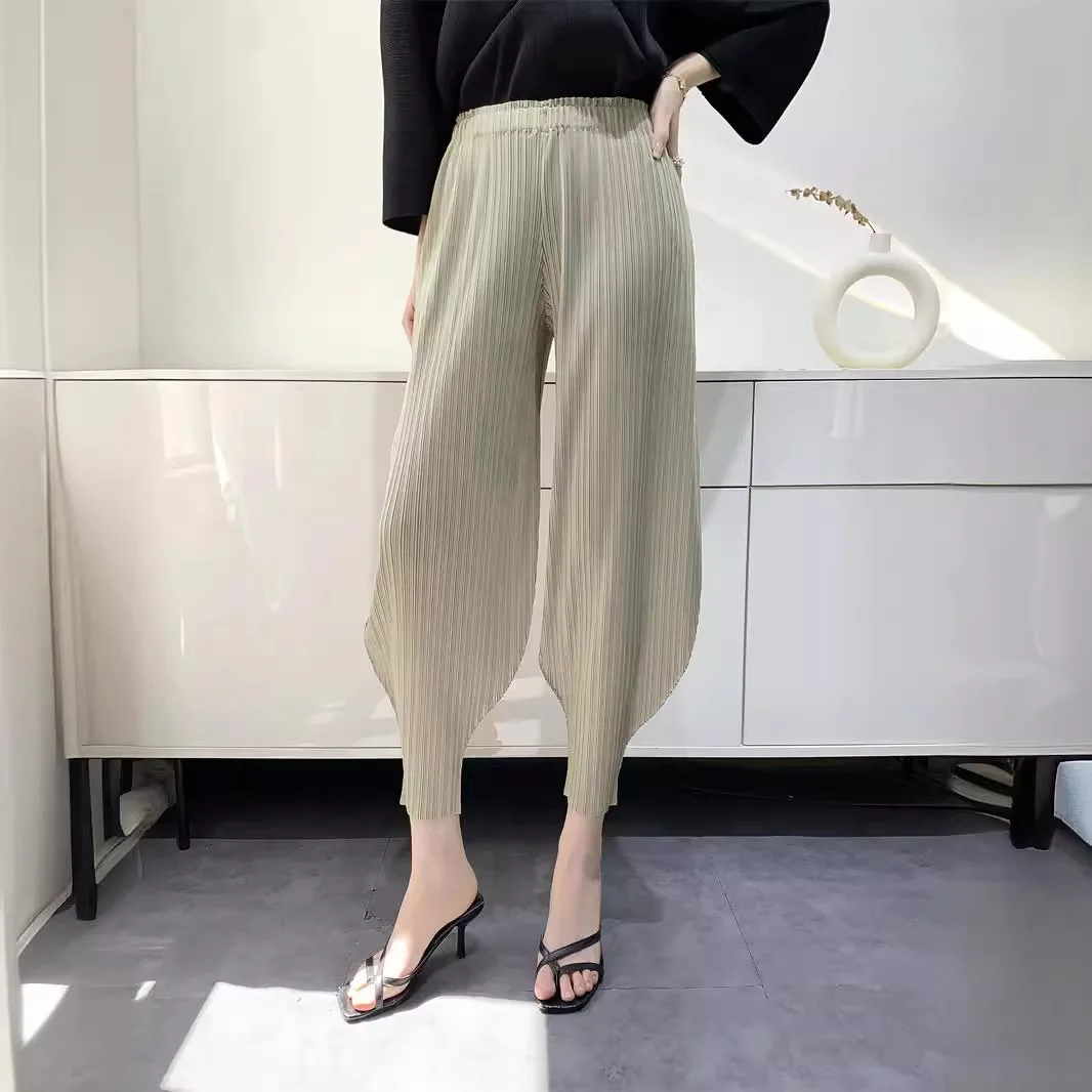 

Pleats Pleated 2024 Spring Summer Pants Women's Wide-legged Pants Small Leg Opening Nine-minute Pants Casual High Waist Niche