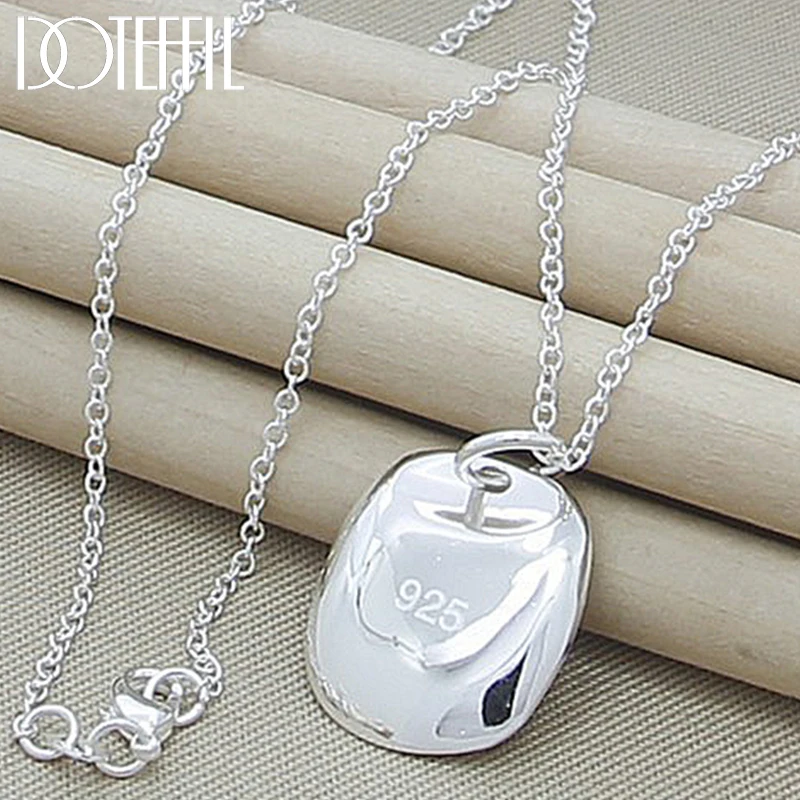 DOTEFFIL 925 Sterling Silver Square Sign Pendant Necklace 18 Inch Chain For Women Wedding Engagement Party Fashion Charm Jewelry