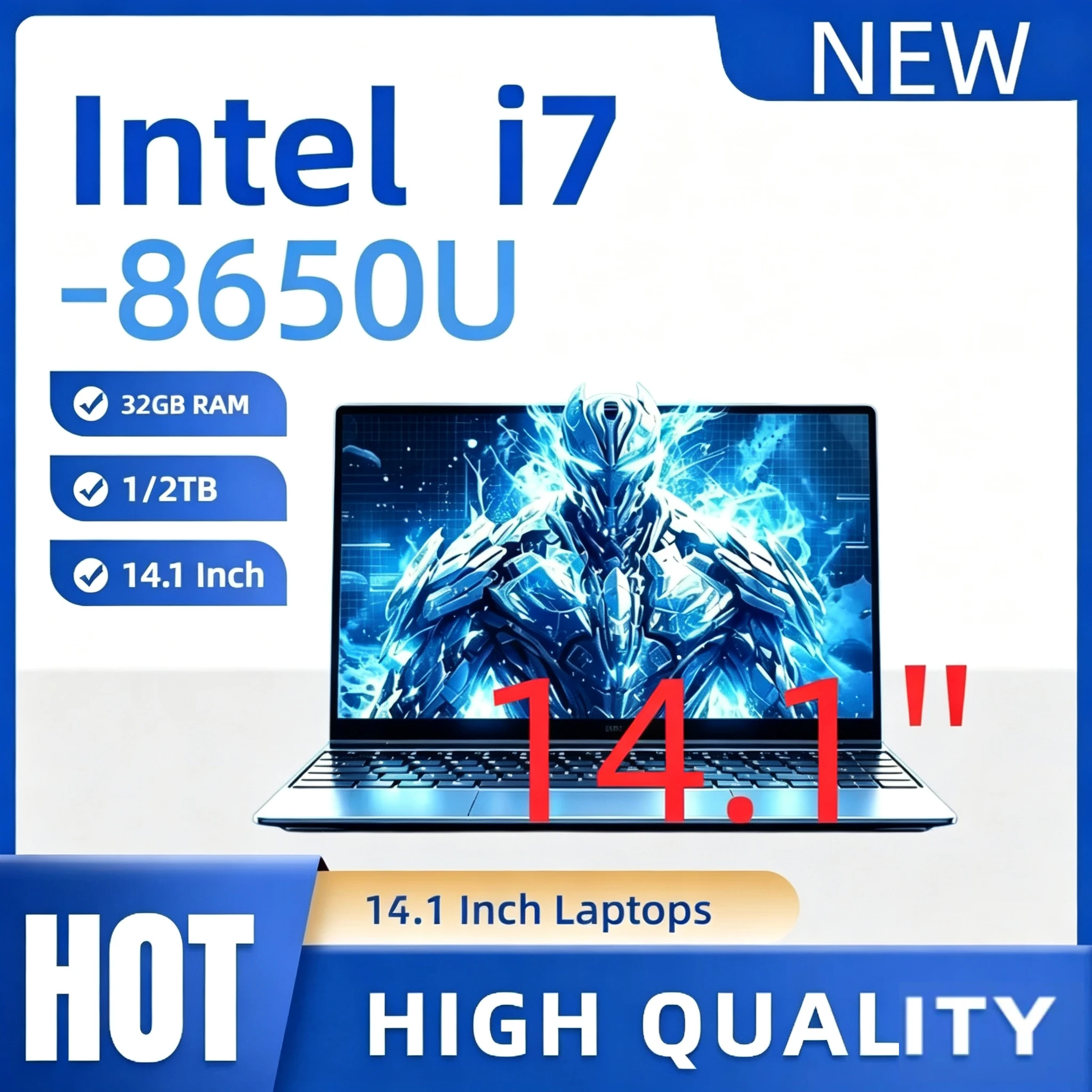 Intel Core i7 8650U 14.1 Inch Ultra Slim Notebook PC, 1920x1080 HD, Gamer Gaming Office Laptop, 32GB RAM 2TB SSD.