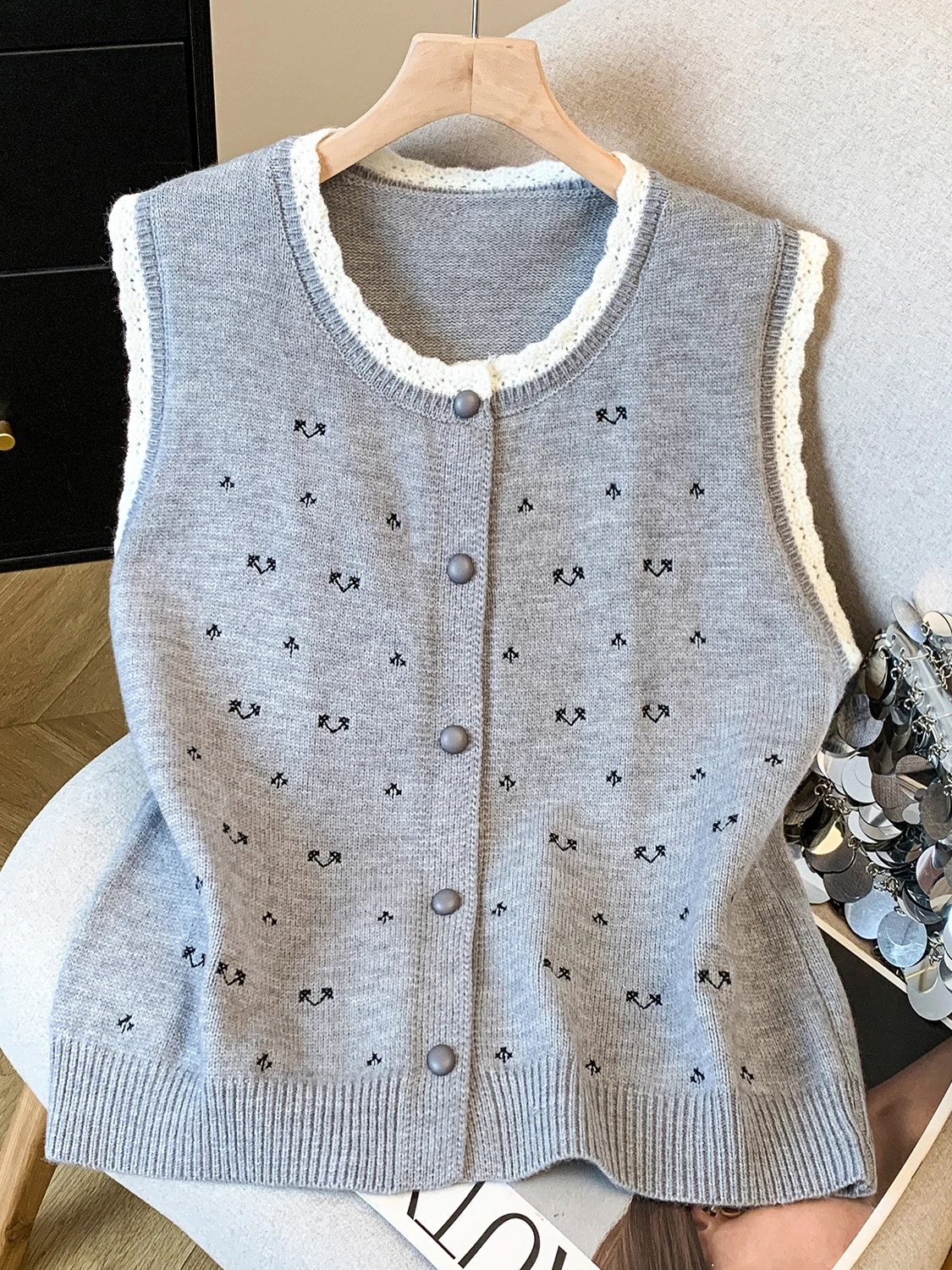 Afslankend gebreid vest Dames vrijetijdskleding Herfst Nieuw Sle Label Verwijderd Faionable Top voor dames Comfortabel ademend