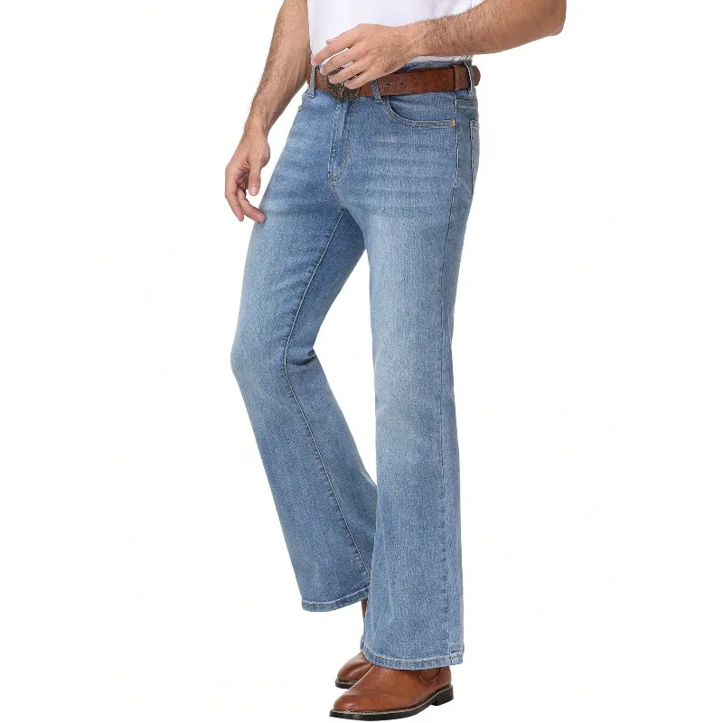 

2026 Men's Vintage Flared Jeans Bell Bottom Pants Retro 70s Comfortable Stretch Fit For Disco Party