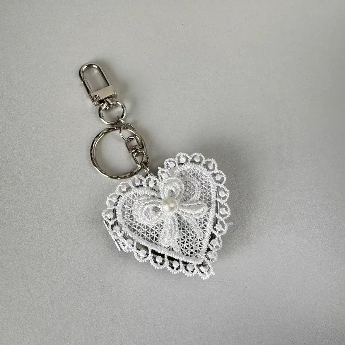 Korean Ins Style Lace Love Bow Mirror Keychain Cute Retro Y2k Versatile Bag Pendant Accessories