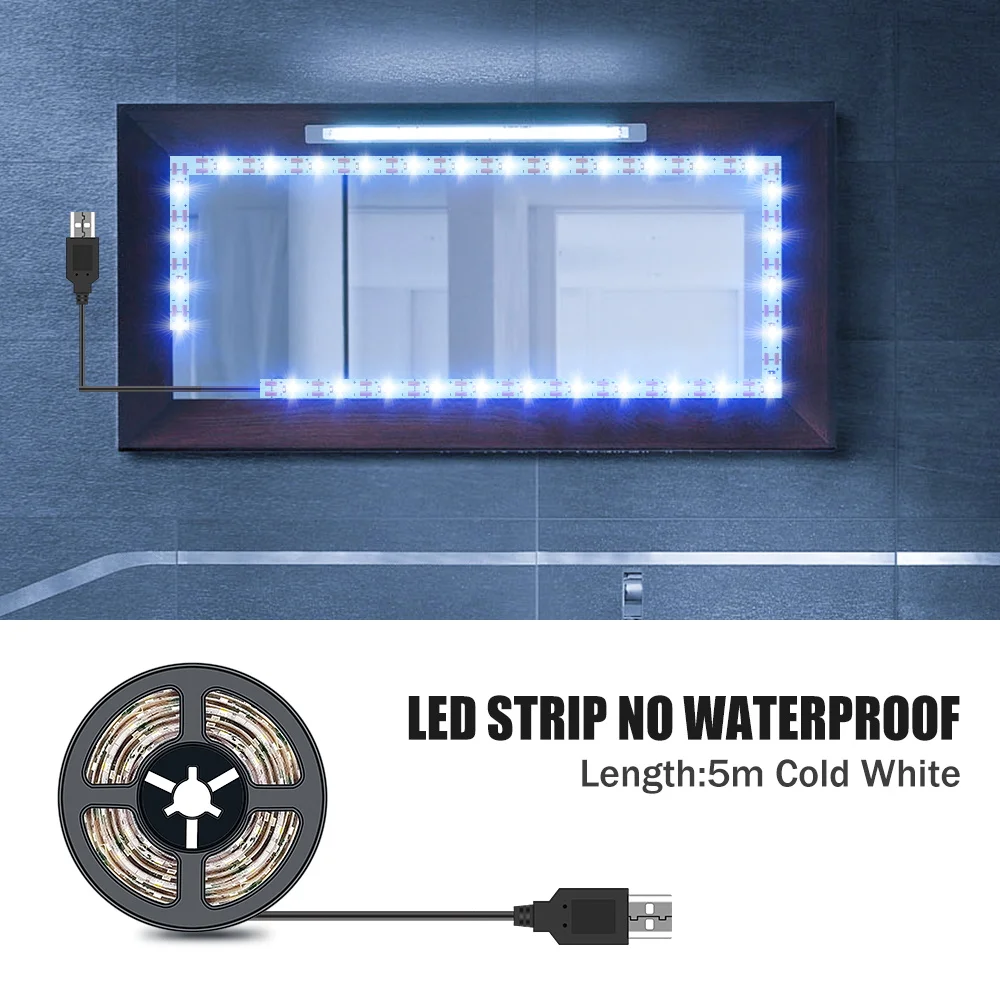 DC5V LED Make-upspiegel Lichtstrip USB Kaptafellamp LED Tape Kamerdecoratie Slaapkamer Vanity Lights 0.5M 1M 2M 3M 4M 5M