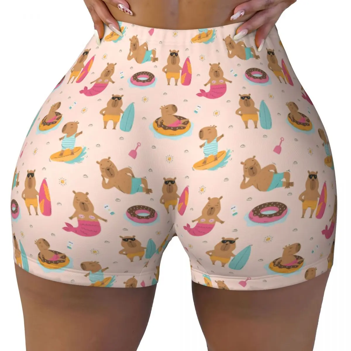 

Custom Funny Capybara Beach Holiday Pattern Popular Animals Workout Shorts Women's Gym Volleyball Running Yoga Shorts