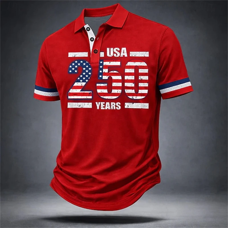 2026 Men Polo Shirt USA 250 Years Print Short Sleeve Top For Independence Day And Casual Summer Trendy Streetwear Dropshipping