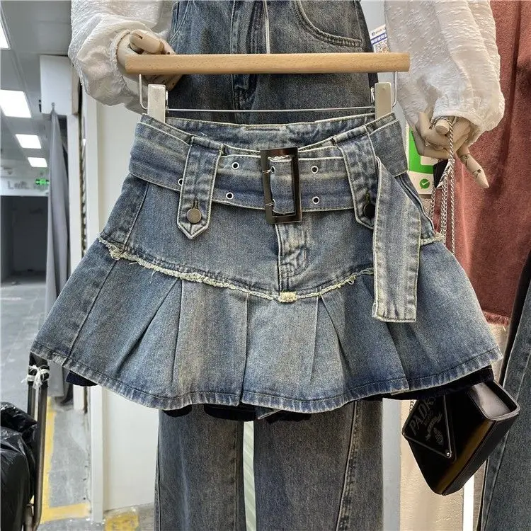 

Harajuku 2025 Y2K, летняя джинсовая короткая юбка с высокой талией, модная плиссированная юбка, готические юбки, женская одежда