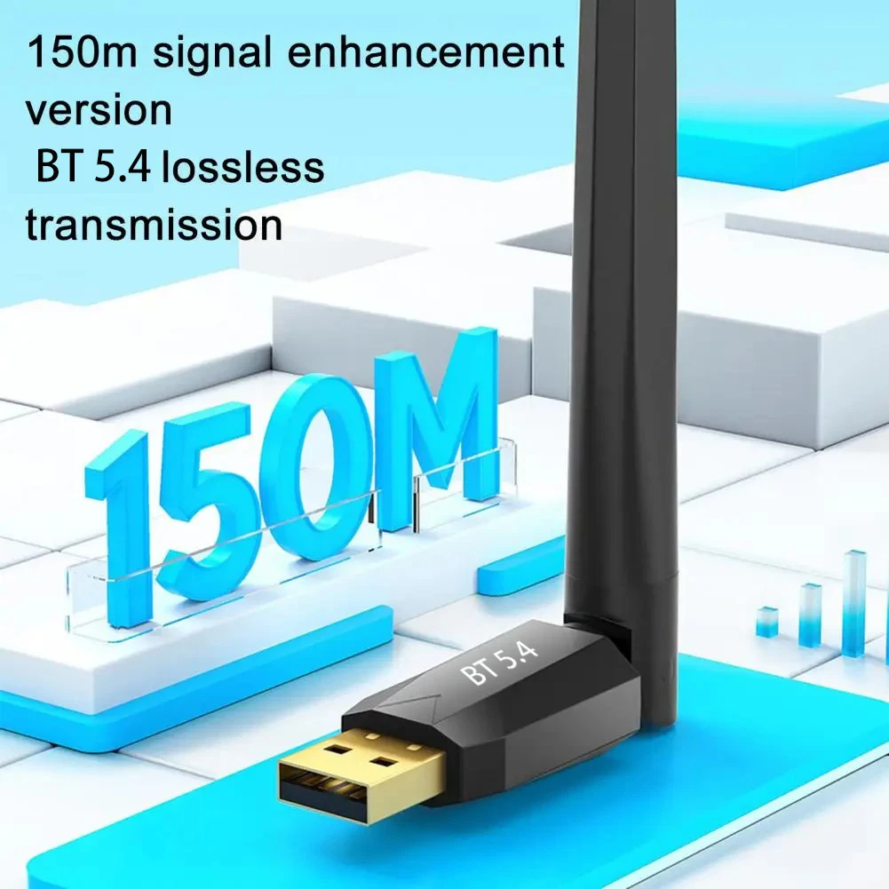 USB 블루투스 5.4 어댑터, PC 무선 마우스 키보드 음악 오디오 리시버 송신기용 동글, 150M, 20M