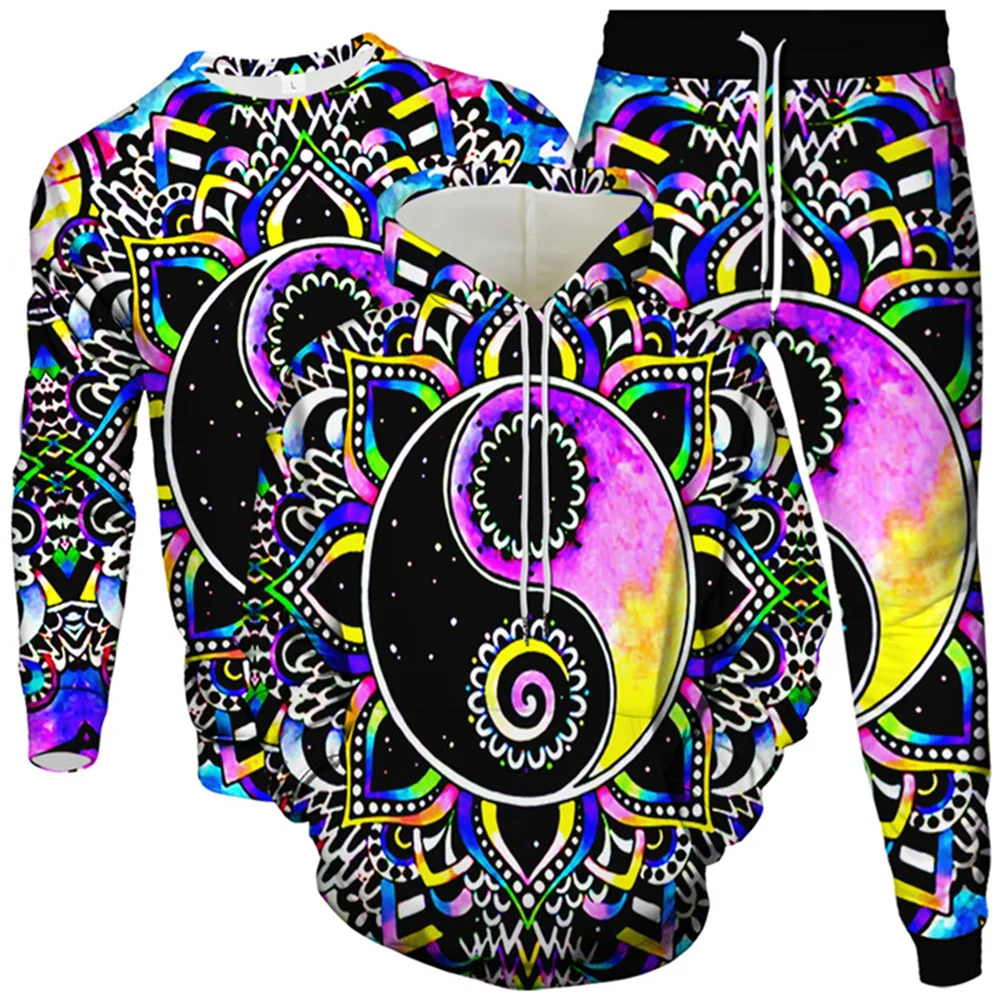 Men Women Harajuku Style Tracksuit Yin Yang Gossip Colorful Vortex 3D Print Clothes Hoodies Sweatshirts Sweatpants 3pcs Set Suit