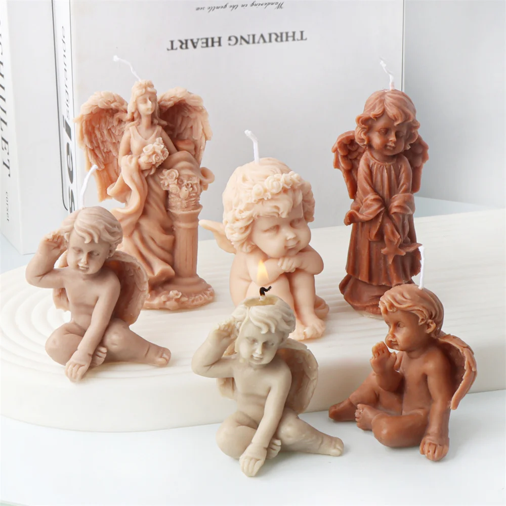 Winged Angel Scented Silicone Mold for Music Candle Goddess Handicraf Soap Cement Making Ornament Retro Angel Cherub Resin Molds